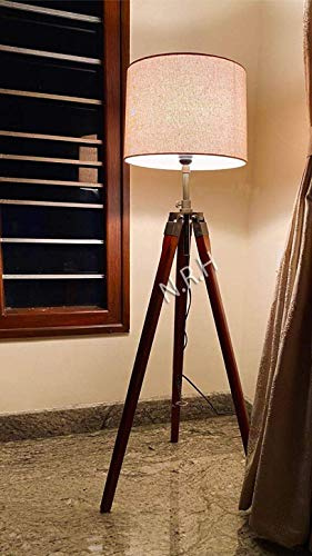 Lampadaire trépied marron pour salon – Assortissez la décoration moderne de votre chambre à coucher ou de votre ferme avec cette lampe vintage (sans abat-jour)