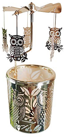 kingnero candela carosello supporto rotativo candela candela candela filante decorazione casa metallo tè luce rotante candela titolare candela per Natale (gufo oro)