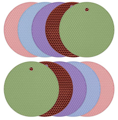 10 Pezzi Tavoli da Tavolo in Silicone, Sotto Pentola da Tavola, Non Slip, Termico Resistente, Tappetino a Prova di Calore Multifunzione, per Piatti Caldi/Pentola/Ciotola/Teiera/Portatoni Caldi