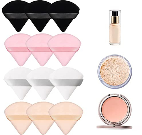 WUDQIJI Puderquaste 12 Stück Schwämmchen Gesicht Dreieck Make up Puderquaste Powder Puff Schönheits Puderquaste Puff Triangle Glatte Weiche für Foundation Blush Körperpuder Loser Puder(4 Farben)