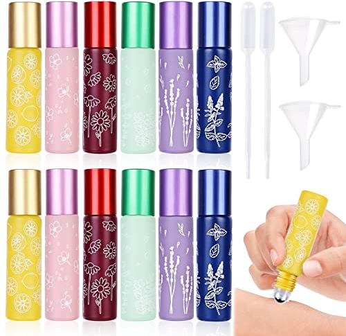 16 Stück Ätherische Öle Roller Flaschen, Glas Roll-On Flaschen Leer 10ml Mit Edelstahl Bällen, Nachfüllbar Multicolor Glasflaschen für Aromatherapie Parfüm