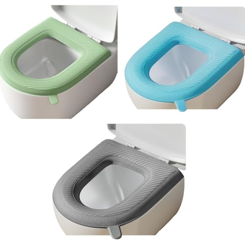3 piezas de funda para asiento de inodoro, calentador de asiento de inodoro, funda de asiento de inodoro alargado, cojín acolchado para asiento de inodoro, cubierta de cisterna de inodoro lavable o