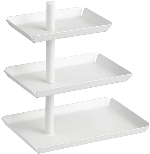 ZOENN Vassoio da portata a 3 livelli, vassoio bianco a più livelli per intrattenimento e feste, piatti in metallo per dessert, torte, pasticcini, biscotti, frutta