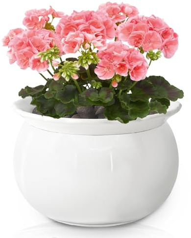 LITUDISO African Violet Pots, 6 Inch Self Watering Pots for Indoor Plants, Self Watering Plant Pot, Easy Plant Self Watering Pot, Ceramic Plant Pot with Absorbent Inner Pot for Flowers-White