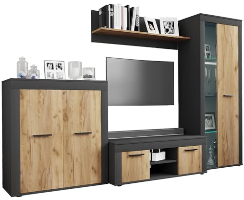 VCM TV Möbel | 4-TLG. Wohnwand mit ausreichend Stauraum | Fernsehschrank | Anbauwand – Usilo L