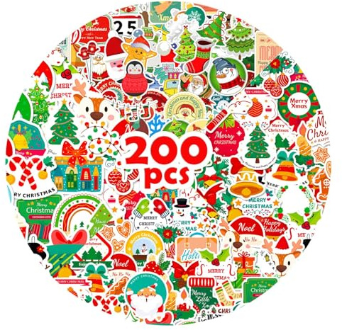 Acevegue 200pcs Weihnachten Aufkleber Weihnachten Geschenkaufkleber, Weihnachtsaufkleber Geschenkaufkleber, Individuelle Stickers in Allen Formen für Weihnachten Party Dekoration