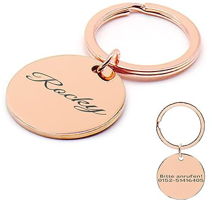 Tiermarke mit Gravur - Personalisiert mit Name - Namensschild für Halsband - Anhänger Marke für Hunde und Katzen - Dog Cat Tag (Rosé, Ø 30mm)