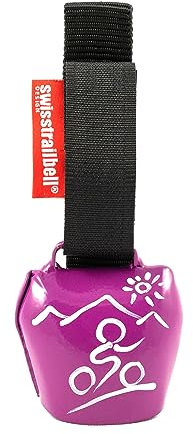 swisstrailbell® Fresh Colour: Dark Pink mit weißem Mountainbiker, schwarzes Band