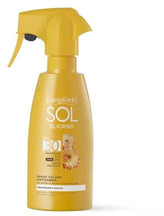 Bottega Verde - Spray Solare SOL Elicriso SPF 30, 200 ml, Protezione Alta per Tutta la Famiglia, Antisabbia e Idratante, con Estratto di Elicriso, Texture Leggera, Water Resistant