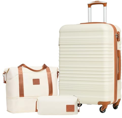 COOLIFE Koffer Set 3 Teilig, Gepäck Set Mittelgroß 24‘’ ABS Hartschale, Handgepäck 4 Rollen TSA-Schloss mit 1 Erweiterbare Reisetasche und 1 Kulturtasche für Reisen
