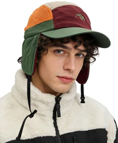 Clakllie Winter Basecap mit Ohrenklappen Warm Fleece 5 Panel Baseball Cap Verstellbar Earflap Cap Outdoor Fliegermütze Herren Unstructured Schirmmütze für Reise Outdoor Freizeit Camping