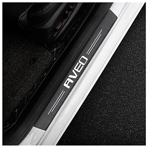 JYMLOV 4 Pcs Protectores para Decoración Estribos para Chev-rolet Aveo 2004-2021, Emblema Logo Fibra Carbono Cuero Umbral Puerta de Coche Accesorios Carrocería,Black