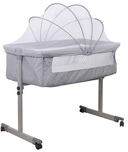 XDAILUYYDS Kinderbett mit Moskitonetz, Kinderreisebett mit Rollen, Babybetten Stubenwagen, Babywiege, Beistellbett, Baby Wippe, Tragbares Bett für Säuglinge Neugeborene (96 * 57 * 77cm)