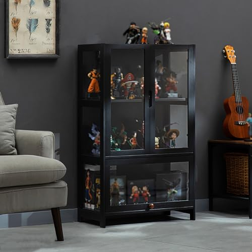 TRAGLO Acrylfiguren-Vitrine, 3-stöckige Curio-Vitrine für Sammlerstücke, Spielzeug-Organizer, Regal für Verschiedene Aufbewahrungsmöglichkeiten zu Hause, Schwarz (Size : 65x32x106cm)