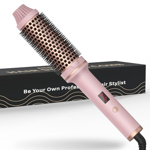 Warmluftbürste 38 mm Thermal Brush, Haarstyling Lockenbürste, Volumen Haar Kamm Rundbürste, Hot Brush LCD-Anzeige 120-210℃, Double Spannung Stylingbürsten für Reise