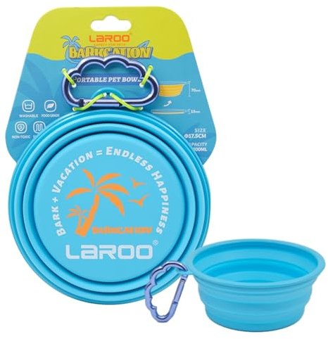 Cuenco grande plegable para perros, 800 ml, comedero de hierro para perros, portátil, para viajes, senderismo (azul)