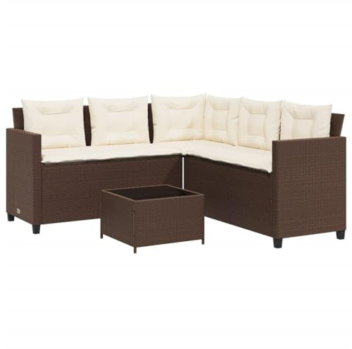 vidaXL Gartensofa in L-Form, Ecksofa mit Tisch Kissen, Lounge Set für Garten Terrasse, Sofa Garnitur Gartenmöbel, Braun Poly Rattan