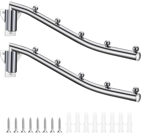 ZLLkeji Wall Mounted Clothes Hanger Folding Clothes Drying Rack Wall Mount Swing Arm Holder Clothes Coat Hanger Rack Clothes Hook 180° Swivel Hanger with Screw for Bathroom Balcony Laundry 2 Pack