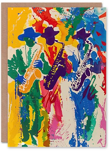 Artery8 Greeting Card Saxophone Players Jazz Music Fest Abstract Blank For Him Or Her Art Birthday Card