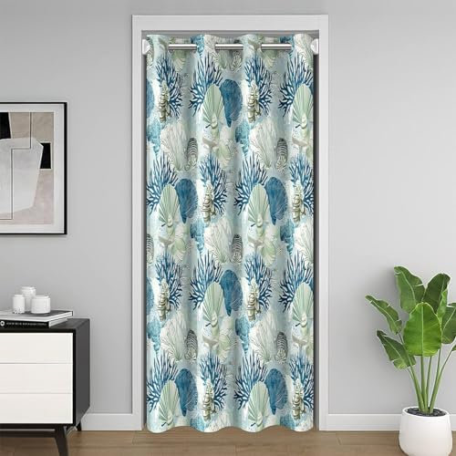 Homemissing Muscheln Conch Gedruckt Türvorhang 86x203cm Meeresleben Sea 30%-50% Vorhang Ozean Marine Vorhang Für Innentür Raumteiler Küsten