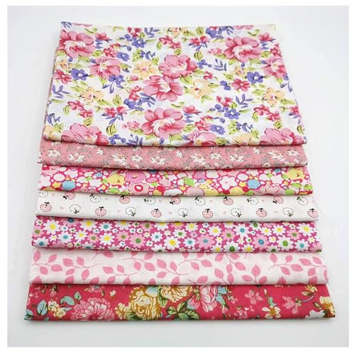 GreatRise 7 Stücke Rosa Flower Serie Patchwork Stoffe Paket Baumwolle 50 x 50 cm Baumwollstoffe Stoffbündel Stoffpaket Stoffreste Nähstoffe DIY Basteln Nähen Quilten BaumwolltuchRosa Flower Serie