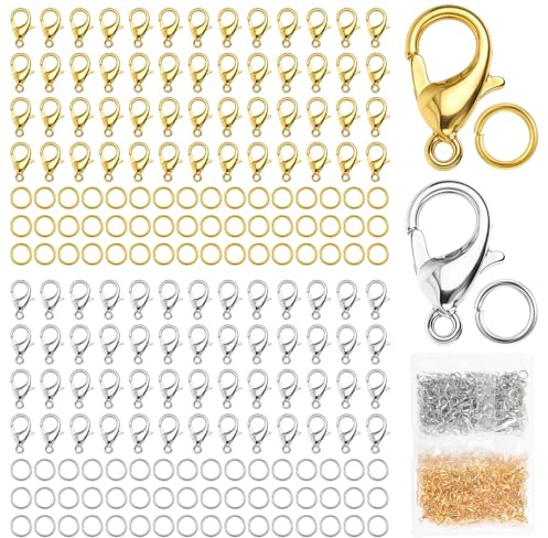 YUXIANLB 700 Stück Hummerklauenverschlüsse Offene Biegeringe Set Hummerklauen Für Schmuckherstellung Gold Silberkettenverschluss Armbandverschlüsse Verschlüsse Hummerklauen Papageienauslöser Verschlüs