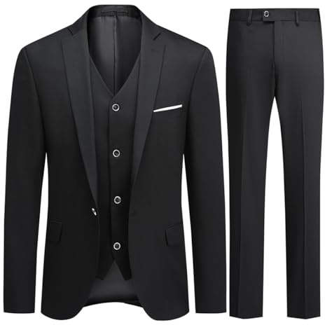 Allthemen Herren Anzug Slim Fit Stretch Anzüge 3 Teilig Made in Türkiye Schwarz 54