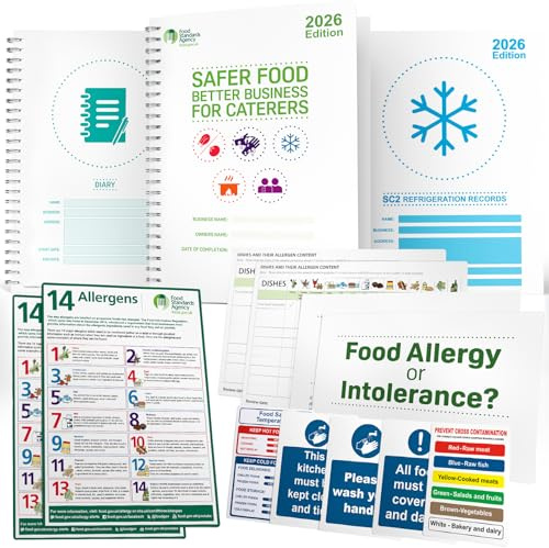 2026 Safer Food Better Business Complete Kit, SFBB Caterers Pack, 13M Diary & SC2 Temp Logs, HACCP/EHO Inspection Approved with Stickers & Hygiene Signs