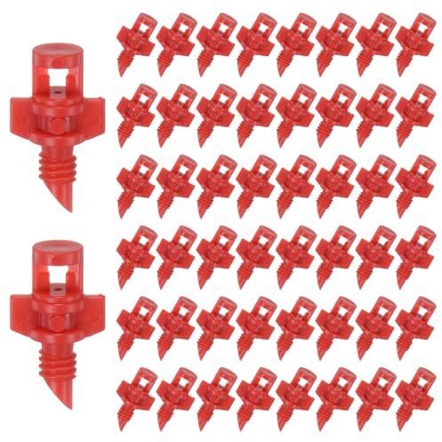 M METERXITY 150-Pack Misting Nozzles, 360 Degree Irrigation Emitter Sprinklers for Garden/Plant/Lawn Water Irrigation System Barbed Refraction Atomizing Dripper [Red]