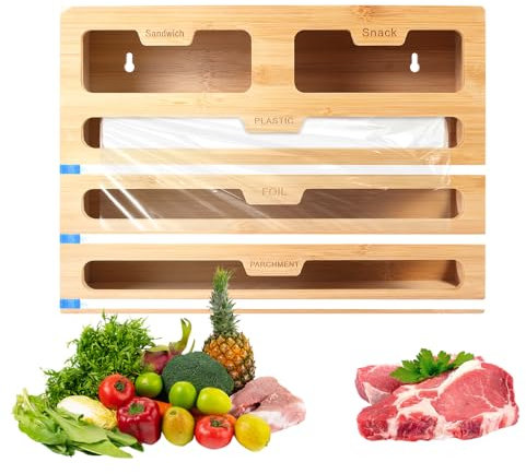 Shoze Film Dispenser and Cutter 5-in-1Cling Tin Foil Film Dispenser and Cutter Foil Dispenser 40cm Kitchen Roll Foil Organiser Storage Cling Film Cutter for Kitchen Drawer Foil Holder