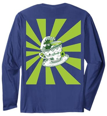 La grande vague dans une tasse de matcha, thé vert, imprimé au dos Manche Longue