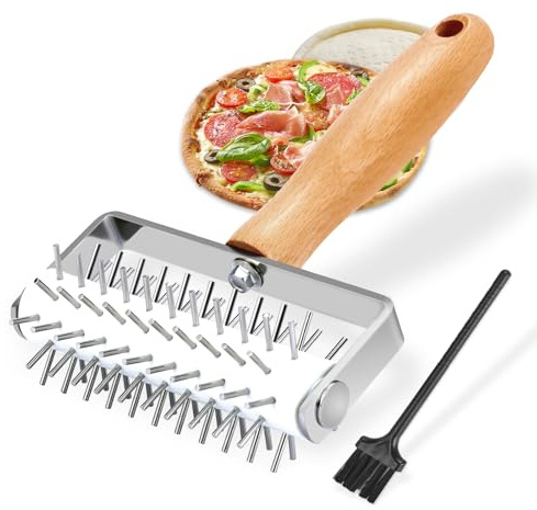 Pizza Dough Docker, Professional Dough Roller with Wooden Handle, Sturdy Pizza Docking Tool that Prevents Dough from Blistering, Time-Saver for Making Pizza Cookie Pie Pastry
