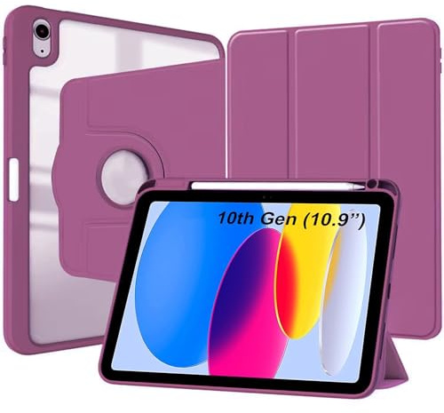 World biz Case for iPad (A16) 11th Generation 11 Inch 2025/iPad 10th Generation 10.9 Inch 2022 with Pencil Holder, 360 Degree Rotation Protective Smart Trifold Cover, Auto Wake/Sleep (Purple)