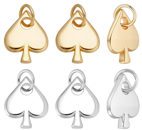 CRAFTYMELODY 10 Stück Herzanhänger 2 Farbiger Pik Anhänger Mit Sprungring Gold/Platin Messing Baumelnder Pokerkarten Anhänger Für Schmuck