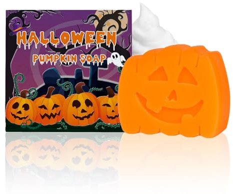 Halloween Kürbis Kernseife, Kernseife Natur Handgemacht, Seife Stück Tiefenreinigung, Seifenstück mit Geschenkset, Mini Seife, Duftseife für Gesicht & Körper, Kürbisseife mit Einem Schaumnetz