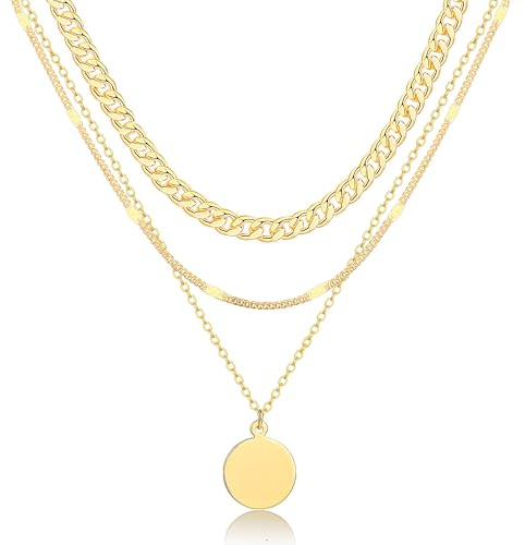 ZOERAY kedja guld silver dam halsband guldkedja dam vattentät 18K förgyllda lager kedjor med hänge stapelbar silverkedja lång flerrad halsband modesmycke set gåvor för kvinnor, 35-52 cm, Mässing