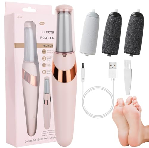 GCNWW Electric Foot File Hard Skin Remover, Practical Callus Remover for Feet, Rechargeable Pedicure Tools with 4 Brush Heads for Heels, Removes Dry Skin Calluses for Smoother Feet(Pink)