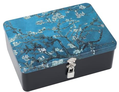 Rectangular Tin Star Cookie Jar with Lock 24.5x18x8.5cm/9.65x7.09x3.35in | Tinplate Empty Tins Vintage Metal Storage Box for Jewelry Cookies Tea Portable Decorative Kitchen Counter Candy Treats
