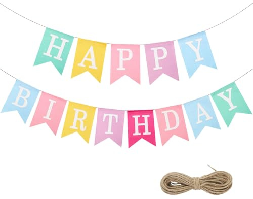 Happy Birthday Girlande, Banner aus Sackleinen, Bunte Wimpelkette Deko für Haus- und Outdoor-Geburtstagsfeiern, Babydusche sowie DIY-Partydekoration