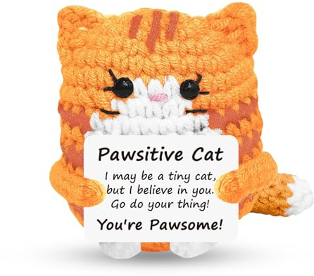 VOYANTE Positive Katze Geschenke, Orange Gehäkelte Katze, Mutmacher Geschenk, Emotional Support Kuscheltier, Glücksbringer für Wohnzimmer im Wohnzimmer Schlafzimmer Küchenbüros, 8 * 6cm