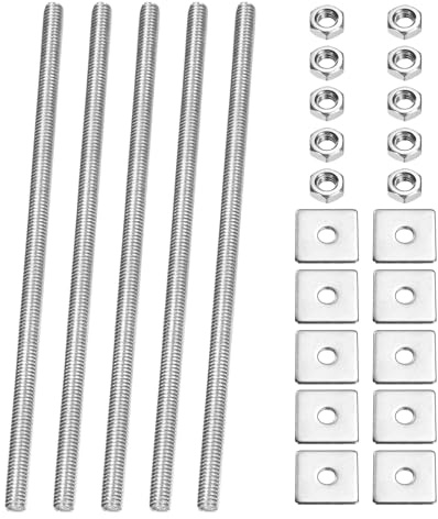 PATIKIL 5 Pcs Varilla Roscada Completa M4 x 100mm Tornillos Largos | Acero Inoxidable 304, Con Rosca Derecha, Con Tuercas Y Arandelas Cuadradas, Para Abrazaderas De Tuberías Soportes