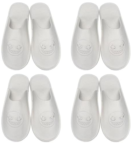 GURGER Unisex gästtofflor set med tecknade broderi, tvättbara halkfria, högkvalitativa gästtofflor i filt, Vit, set om 4, 36/47 EU