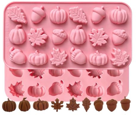 Maslasee Fall Baking Pumpkin Chocolate Moulds Silicone Set 3D Candy Mold with Maple Leaves Acorns for Thanksgiving Treats