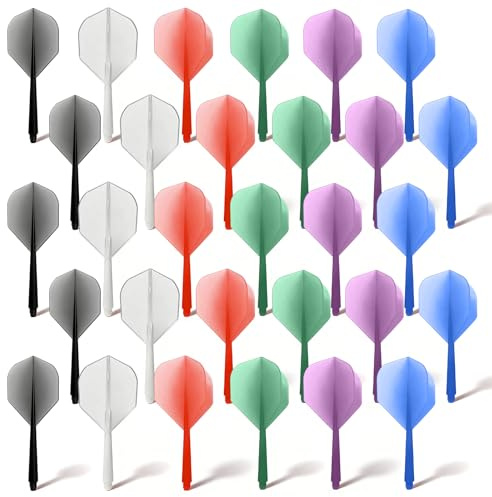 BAIFULAI 30 stycken pilflights: dartpiltillbehör av en plast, dartskaft för dartpilar med gänga dartskaft halvtransparent av en (svart/vit/röd/blå/grön/lila, 2BA)