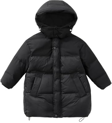 ofeirhz Flickors kappa ridjackor flickor fodrade dunrockar bomull vindtät varm huva pufferrockar storlek stor lång vinterjacka, Svart, 7-8 Years