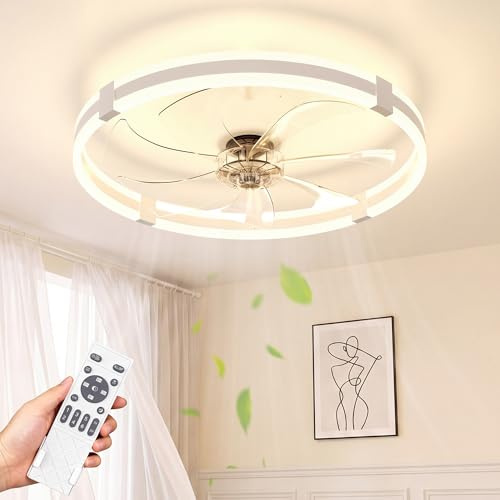NIORSUN 60cm Ceiling Fan with Light, Ceiling Fan Light with Remote, White | 3000K-6500K Dimmable Fan Lights Ceiling for Bedroom,6 Speeds Light Fan Ceiling,Quiet Smart Modern LED Ceiling Fan with Lights