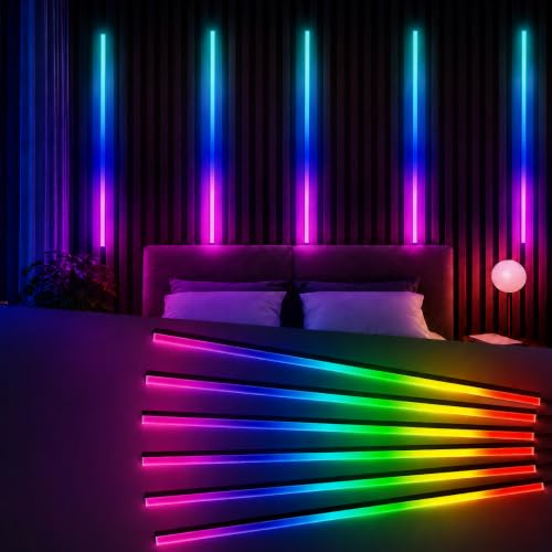 LED Strip Lights for Acoustic Wall Panels, 6 x 100 CM Acoustic Panels Embedded RGB Neon LED Strips Lights, Acoustic Panel Lights with Power Plug, App & Remote Control, Music Sync, Cuttable (White)