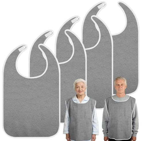 Aolso Bavoirs pour Personnes âgées, 4 Bavoirs Lavables pour Adultes, 72×44cm, Grand Bavoir Réutilisable, Confortable pour Repas Seniors(4pcs gris foncé)