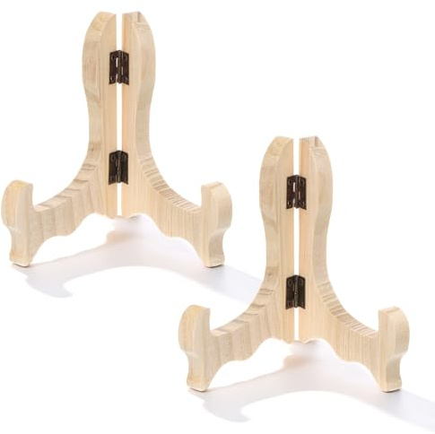 Alrhso 2 Pcs Wooden Display Stand 5 x 4 Easel Plate Holder Foldable Picture Stand for Artwork, Picture Frames, Books, Tableware (Wood Color)
