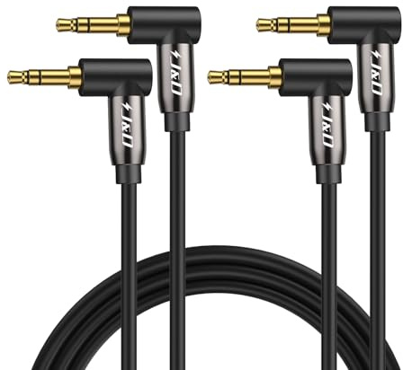 J&D (2 Pack Gold Plated 3.5mm Stereo Audio Aux Cable 90 Degree Right Angle for iPhone, iPod, iPad, Samsung Galaxy, LG, Speakers and All Other devices, 6 Feet